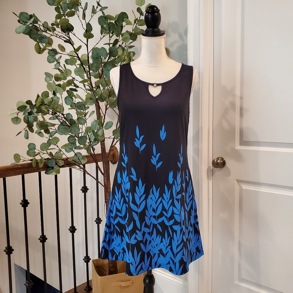 Blue and Black Sleeveless Dress